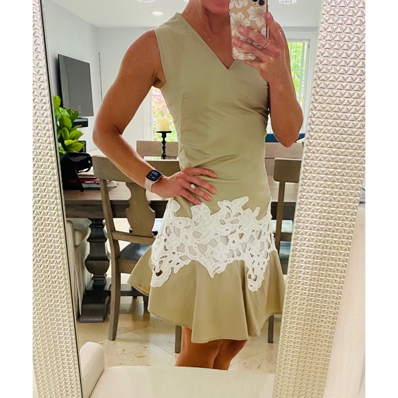 Derek Lam Khaki Lace V-Neck Dress Like New - Picture 8 of 16